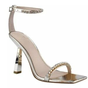 Marc Fisher Karima Ankle Strap Embellished Square Toe Sandal Heels Gold Size 6.5